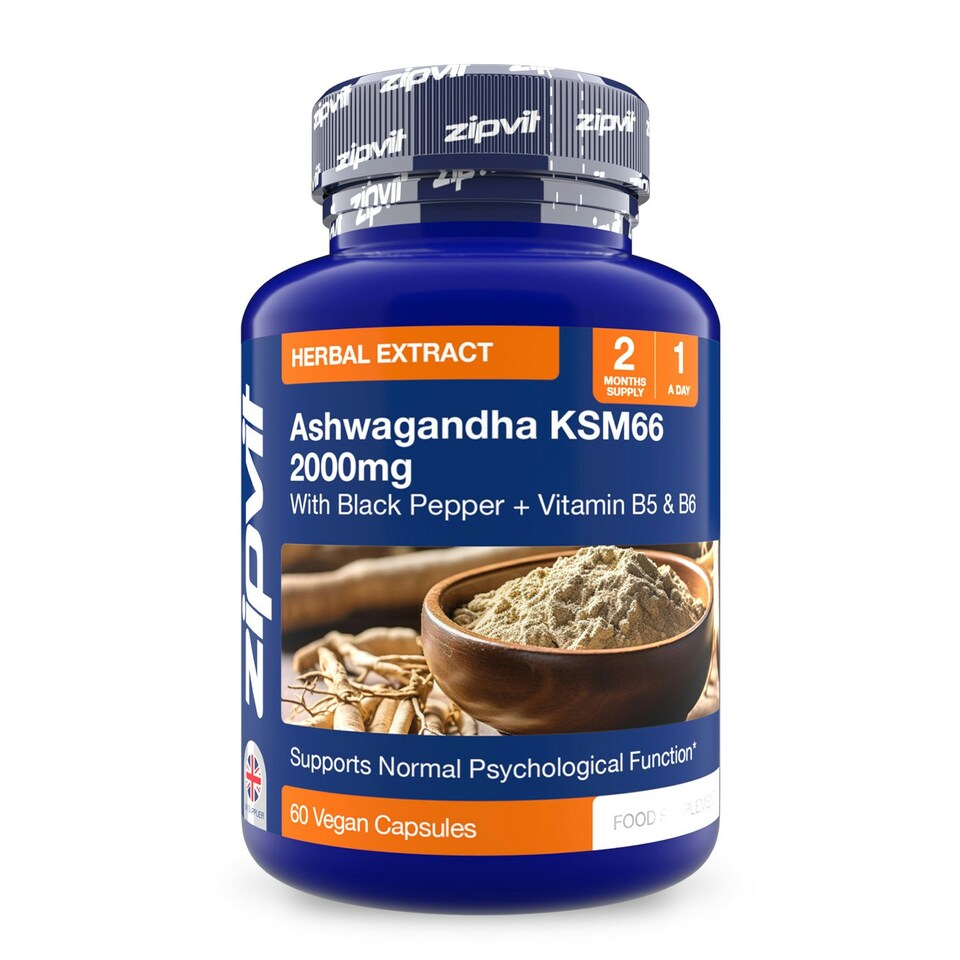 image 1 of Zipvit Ashwagandha KSM-66® Complex 2000mg – Stress, Energy & Mental Performance, 60 Vegan Capsules, 2-Month Supply