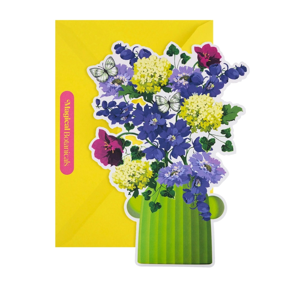 image 1 of Die Cut Green Vase Design Magical Botanicals Paper Flowers Open Blank Card