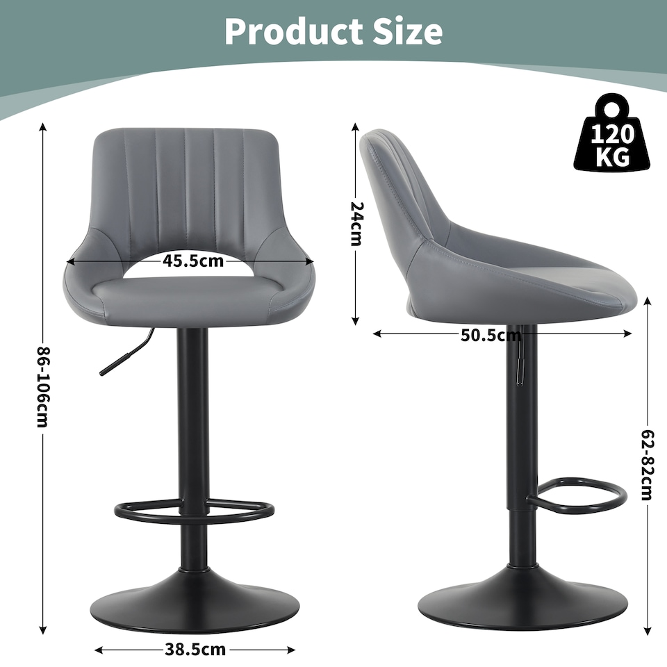 image 1 of MCC Direct Set of 2 Height Adjustable Bar Stool Kitchen Breakfast Chairs Stacey