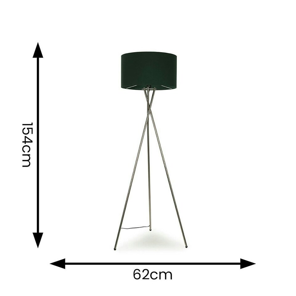 image 1 of ValueLights Camden Brushed Chrome Tripod Floor Lamp Green Shade Green