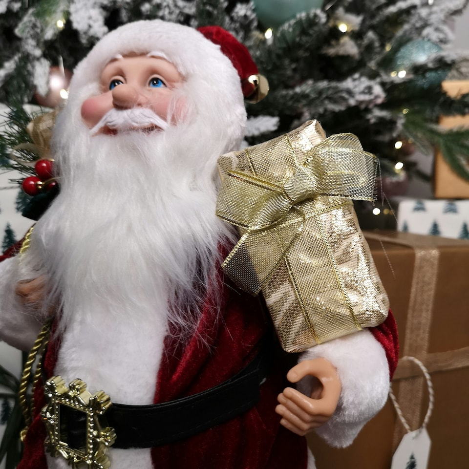 image 1 of 40cm Red Standing Santa with Gift Sack Christmas Indoor Decoration