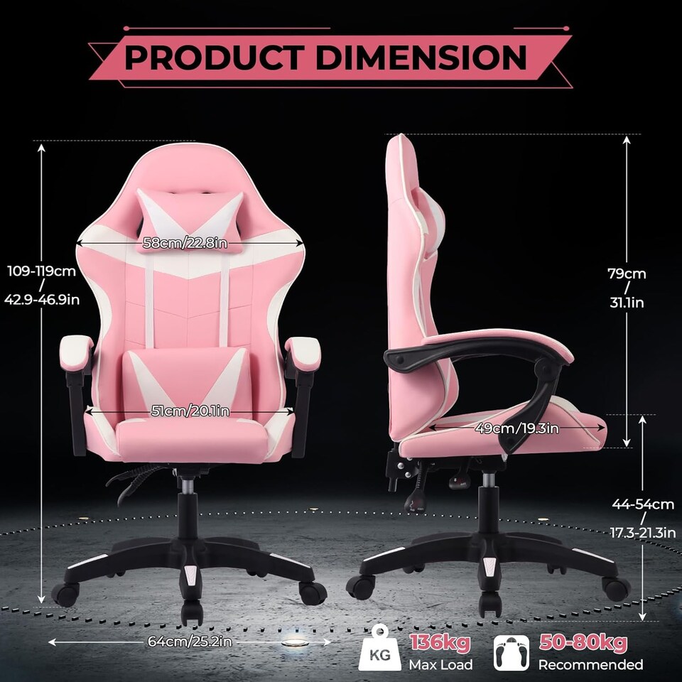 image 1 of Ergonomic Gaming Chair | Pink | Pink
