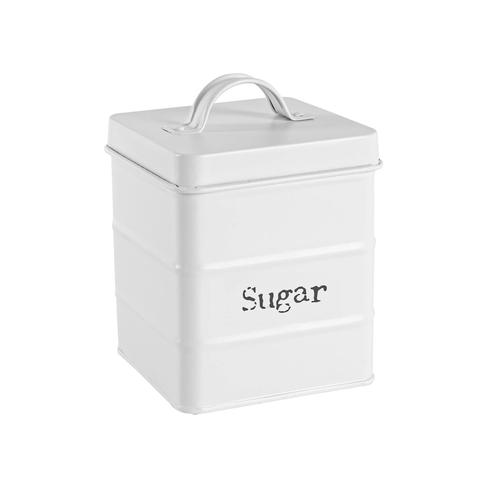 image 1 of Harbour Housewares White Vintage Metal Kitchen Sugar Canister Kitchen Caddy Kitchen Storage Containers Canisters