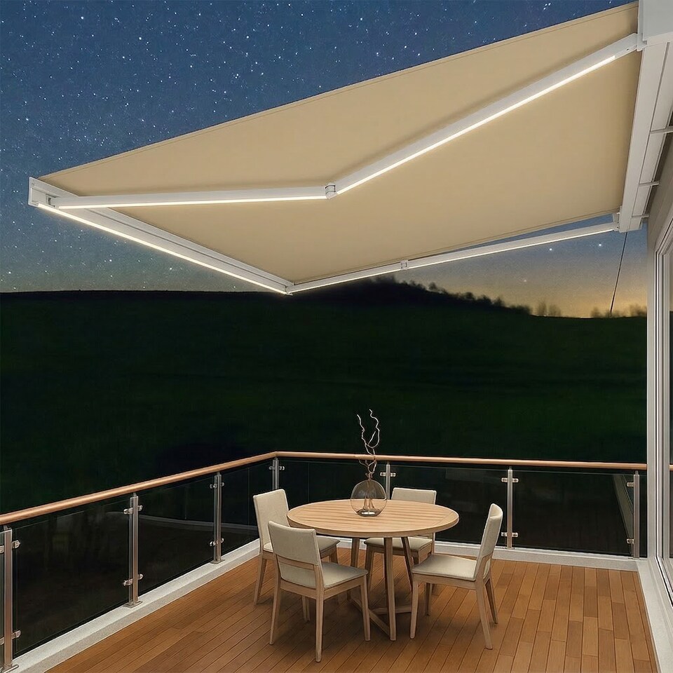 image 1 of Deluxe Wireless 4m Ivory Full Cassette Electric White Awning With Lights