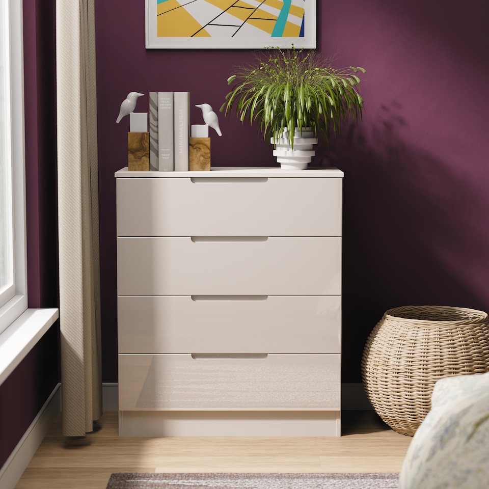Lucca 4 Drawer Chest of Drawers in Kashmir Gloss & Kashmir (Ready Assembled) | Cream | Kashmir Gloss & Kashmir