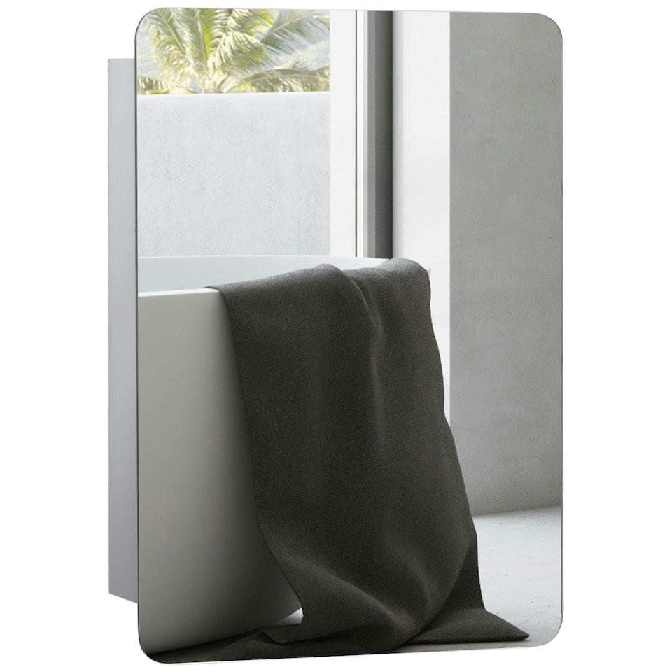 image 1 of kleankin 66x46cm Curved Bathroom Storage Cabinet Sliding Mirror Door 3 Shelves