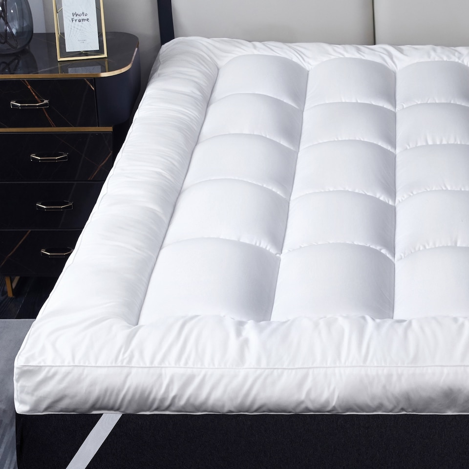 image 1 of Ezysleep 4 Inch Thick Super Soft Microfibre Mattress Topper Deep Fill Comfort | White