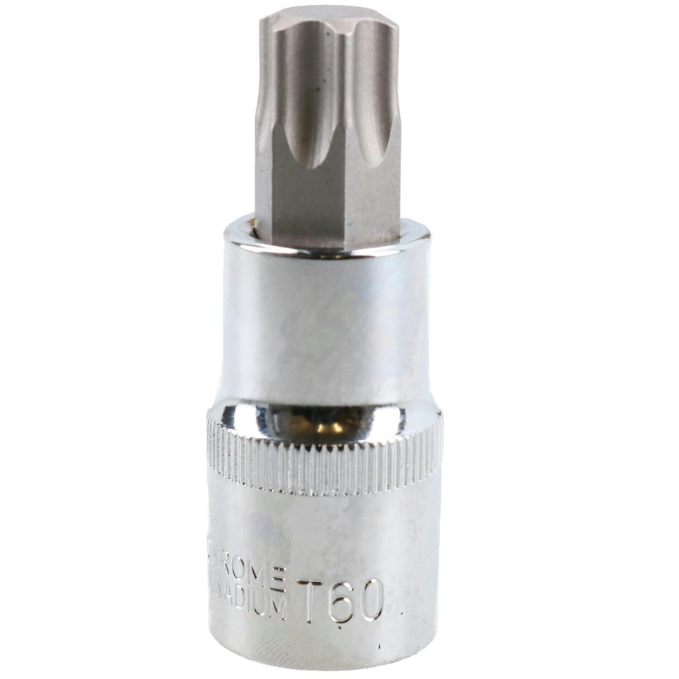 image 1 of T60 Male Torx Bit Star Socket 1/2" Drive Standard Internal Chrome Vanadium Steel