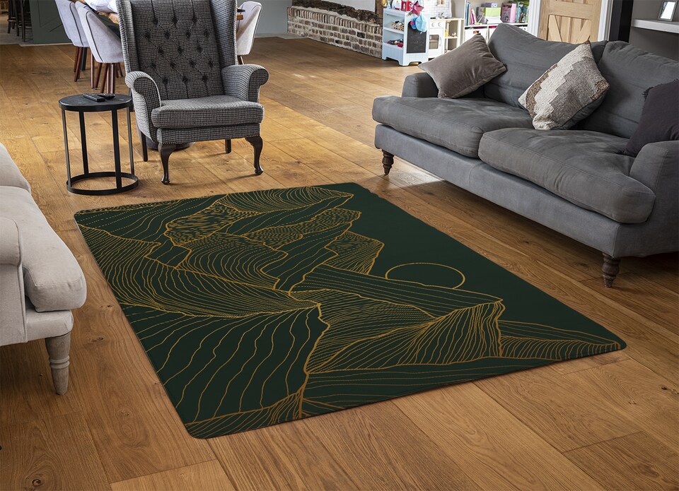 image 1 of Golden Mountain Line Art Designer Rug | Multi