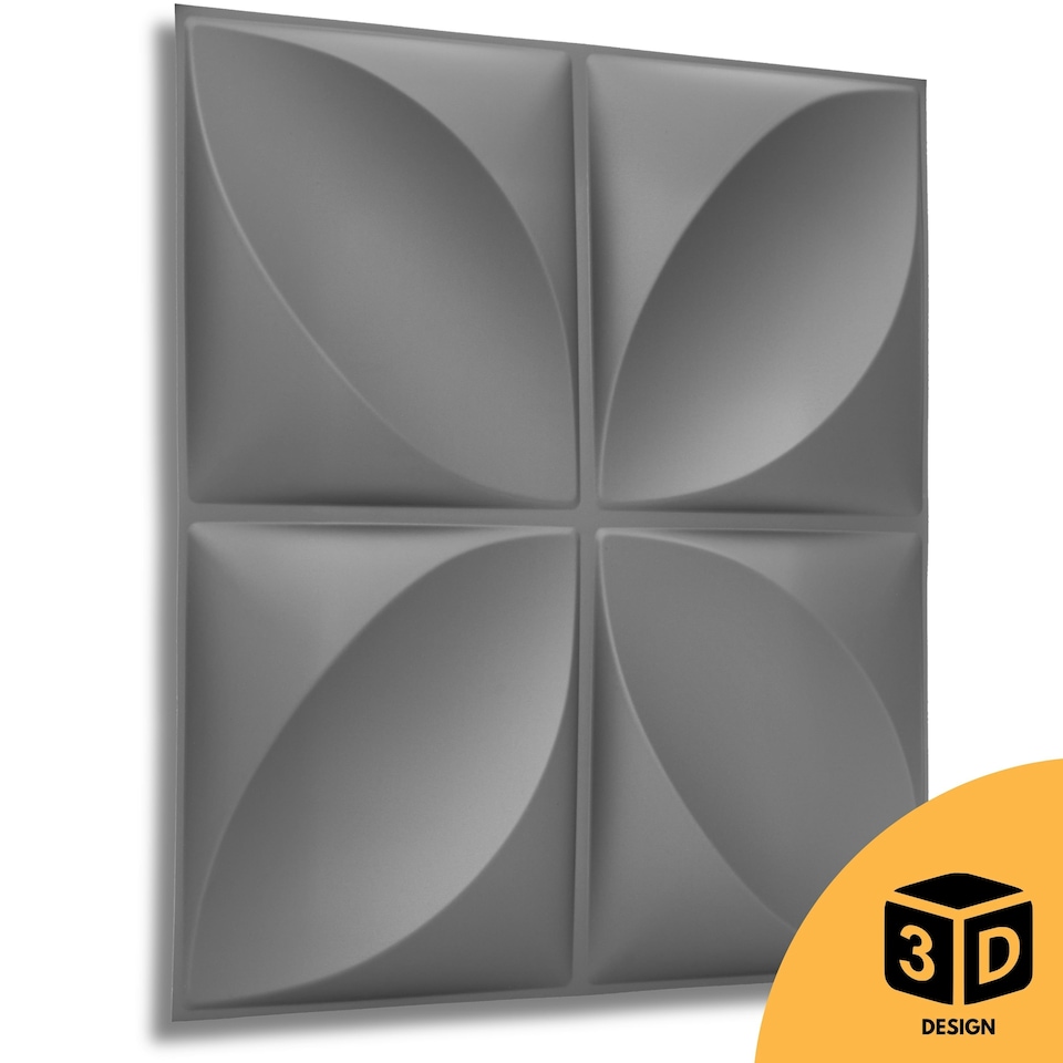 image 1 of NOVECRAFTO 3D Wall Panels – Quilted Fold Design – 6 PVC Sheets – 1.5m² (16.15sqft) – 50x50cm Decorative Interior Wall Cladding Panels | Silver