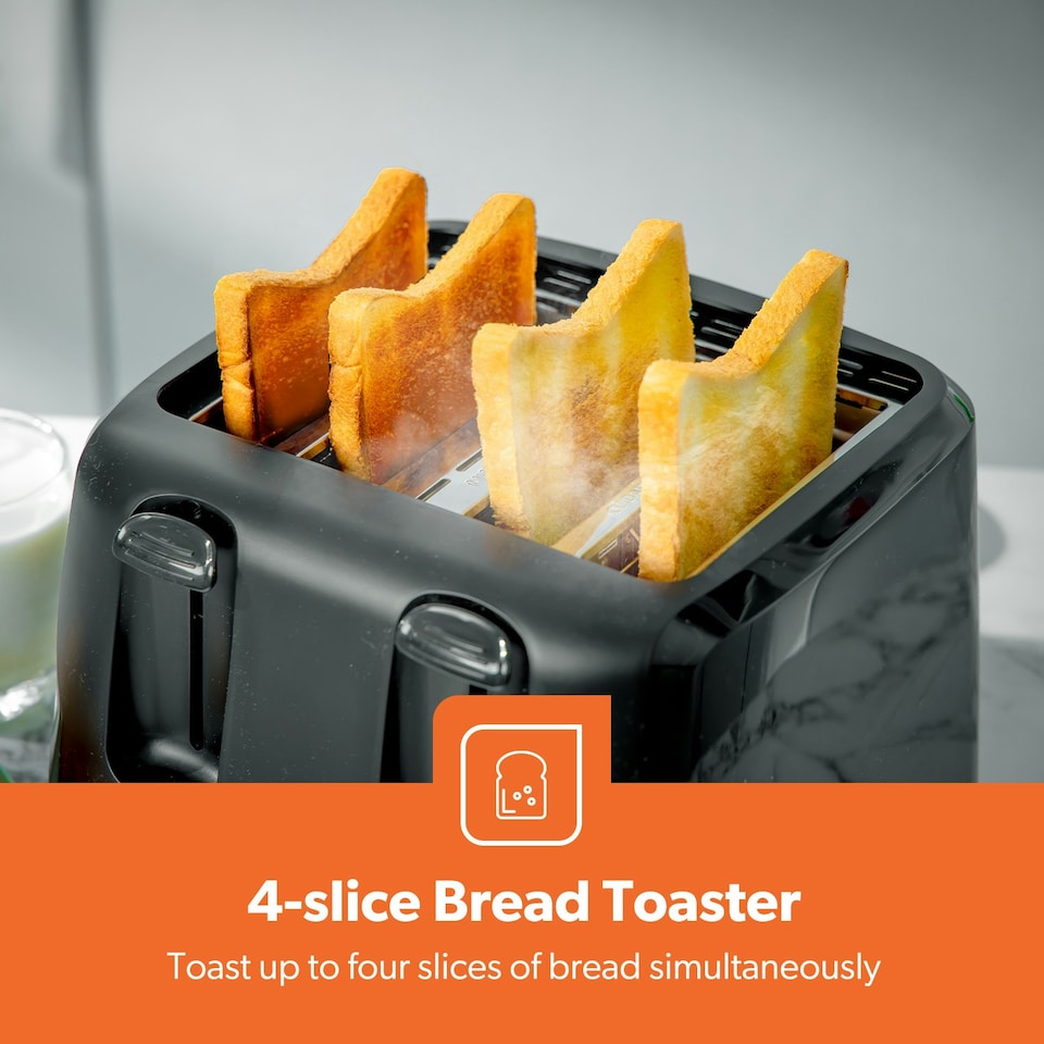 image 1 of GEEPAS 4 Slice Bread Toaster & 1.7L Illuminating Electric Glass Kettle Set, Black