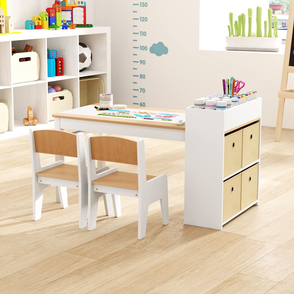 image 1 of COSTWAY Kids Art Table and Chairs Set with 2 Chairs Yellow