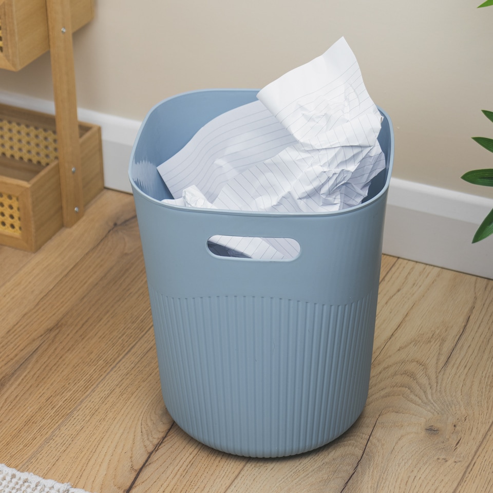image 1 of JVL Riblex Square Waste Bin 11L Bathroom Bedroom Office Blue