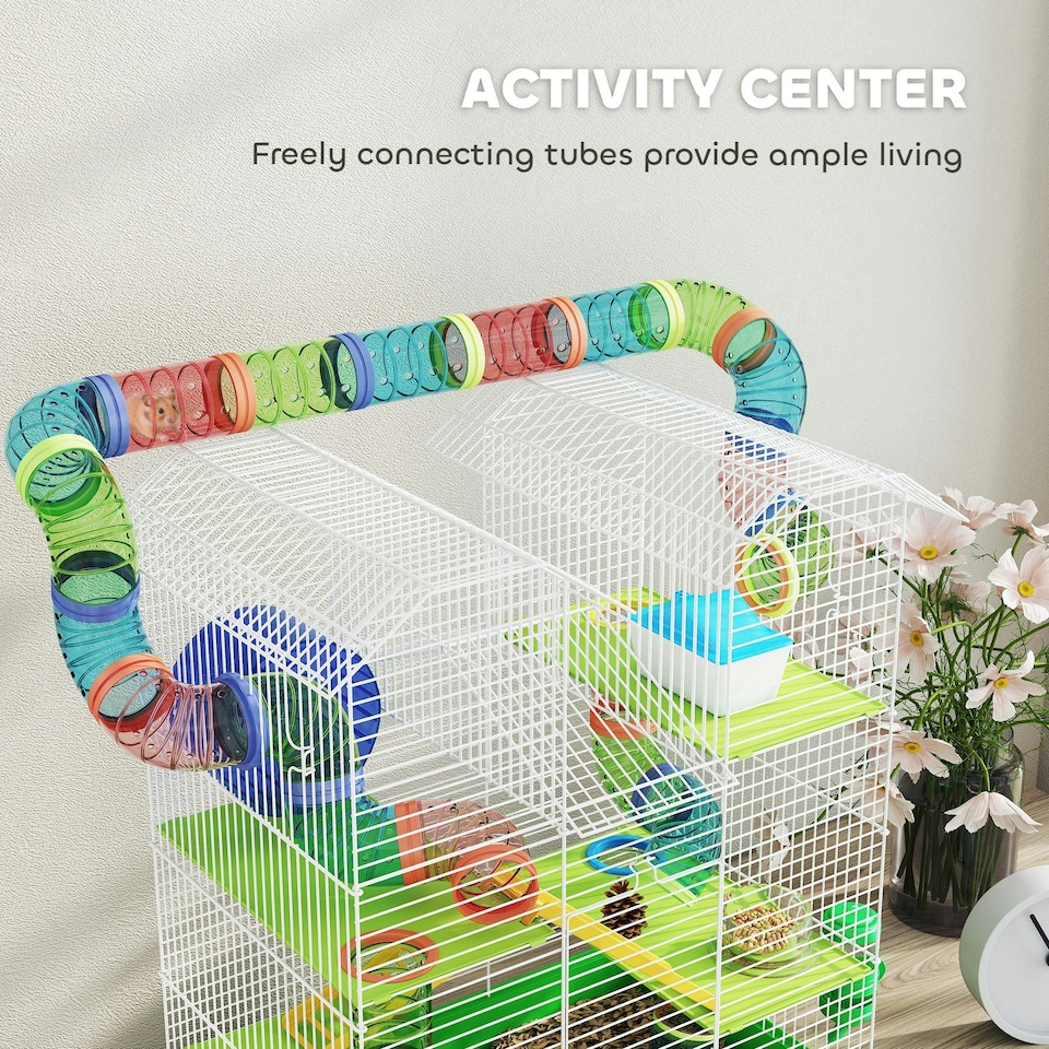 image 1 of PawHut 5 Tiers Hamster Cage Animal Travel Carrier Habitat, Green