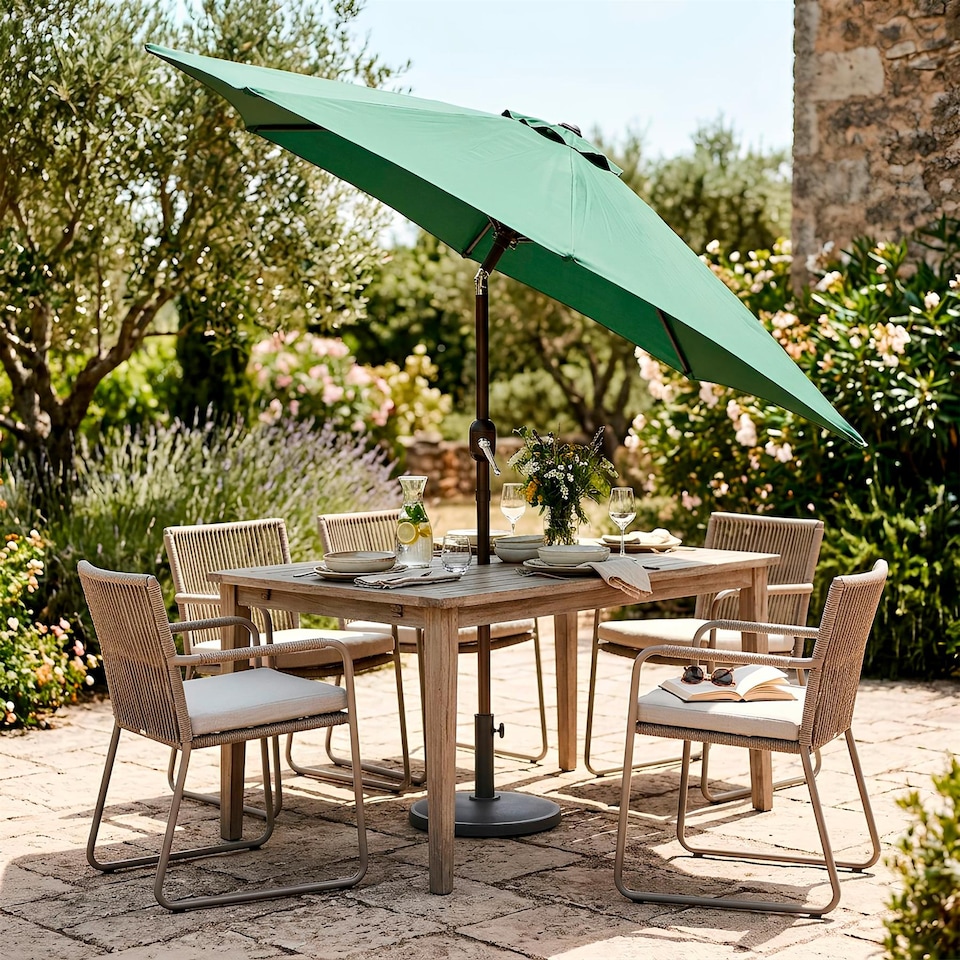 image 1 of Harbour Housewares 2.7M Tilting Garden Parasol -  Green - Crank Handle Waterproof Sun Umbrella Patio Shade Canopy Carry Bag