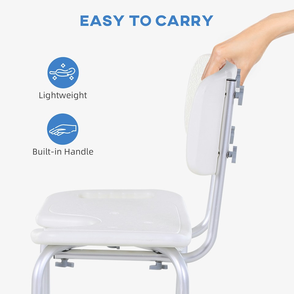 image 1 of HOMCOM Adjustable Aluminum Shower Bath Stool Spa Chair w/ Non-Slip Feet, Handle
