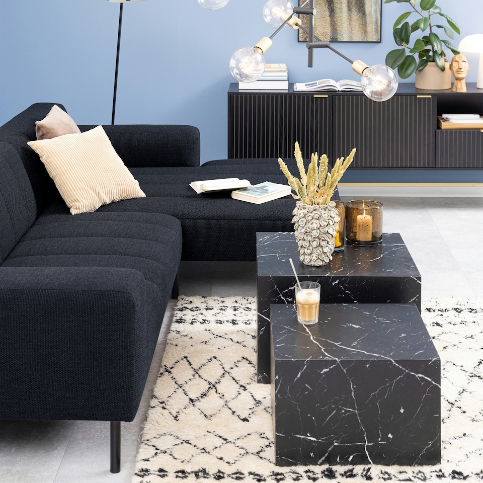 image 1 of Dice Square Coffee Table Set in Black Marble Effect