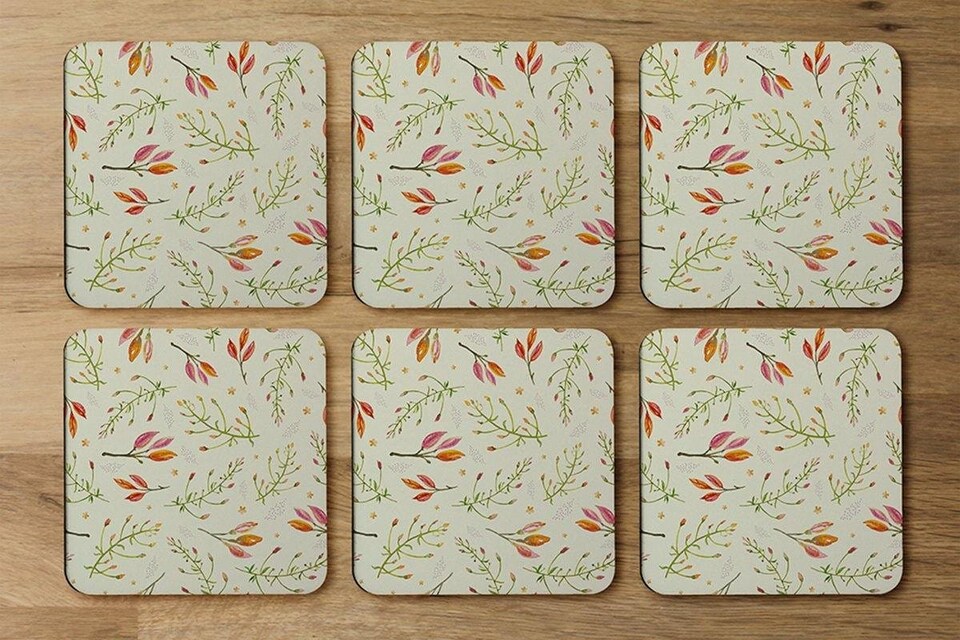 image 1 of Green Branches on Light Background (Coaster)