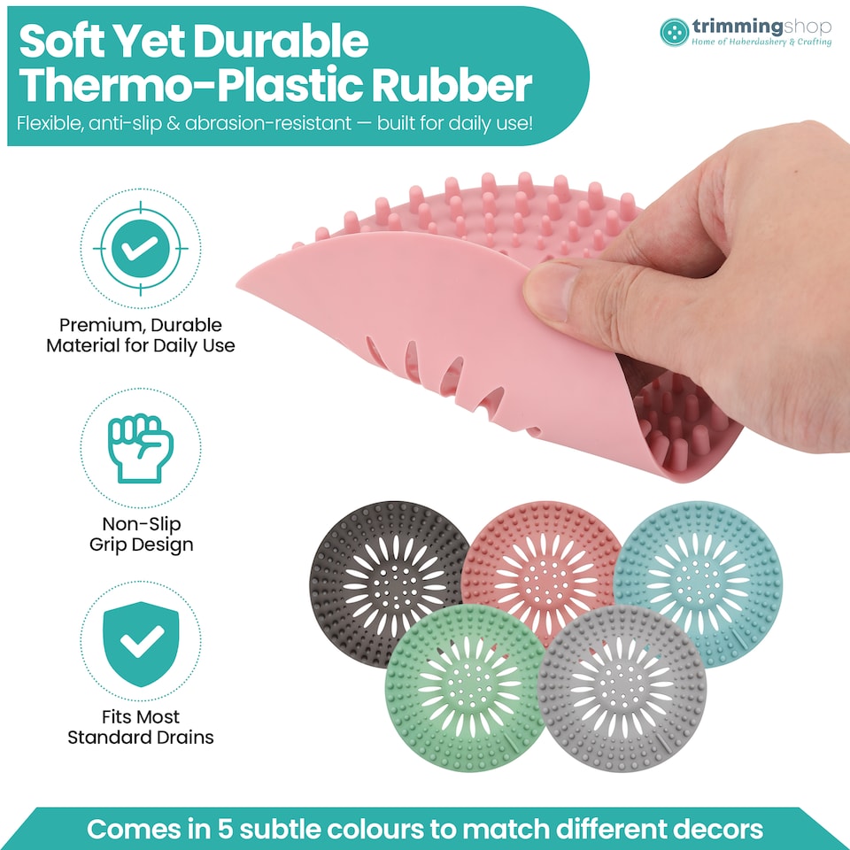 image 1 of Silicone Hair Catcher Shower Drain Guards - Pack of 5