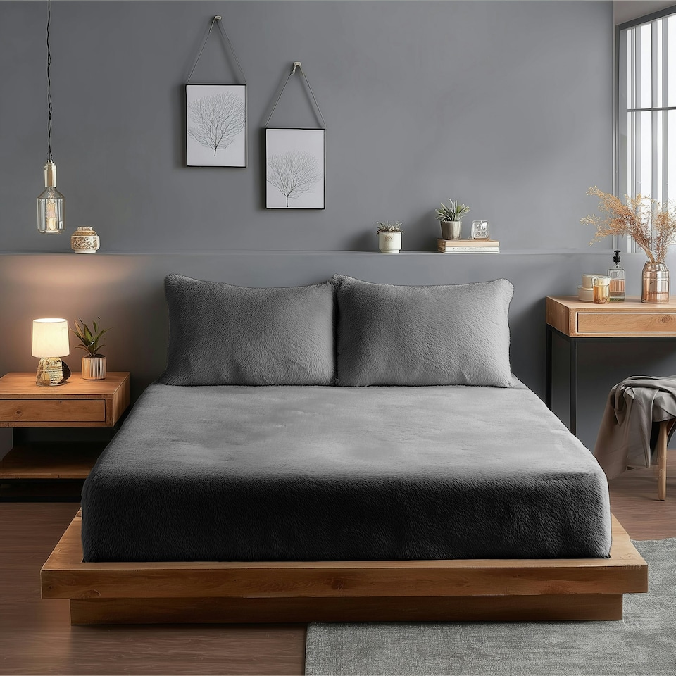 image 1 of Teddy Fitted Sheet 30cm Extra Deep Soft Cuddly Soft Touch Bedding | Silver | Single