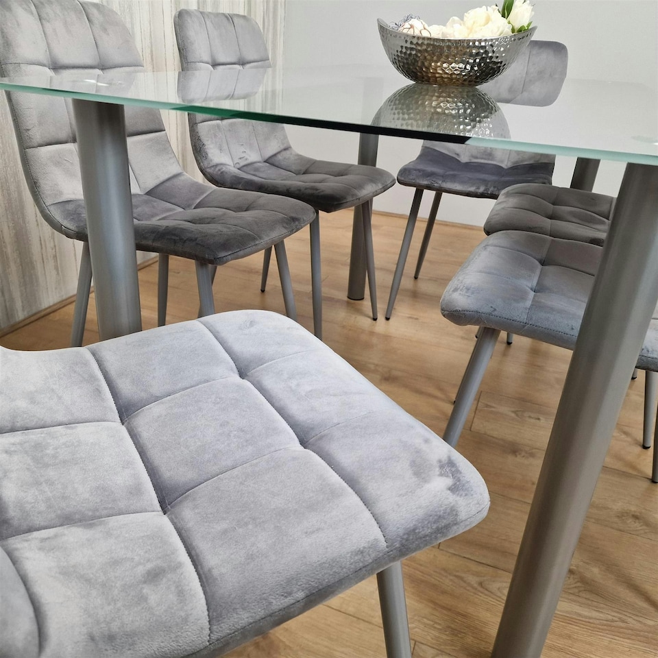 image 1 of Dining Table Set with 6 Chairs Dining Room, and Kitchen table set of 6 Clear