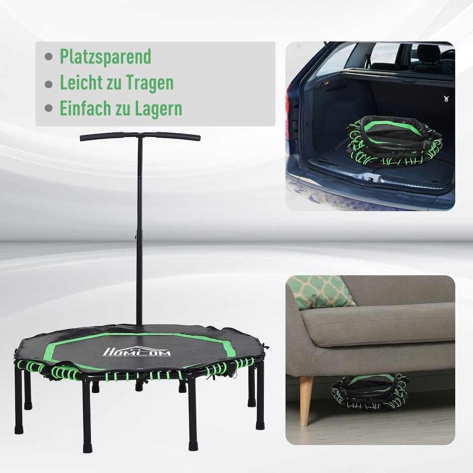 image 1 of HOMCOM Foldable Trampoline w/ Adjust Handle, Max Load 100 KG - Green