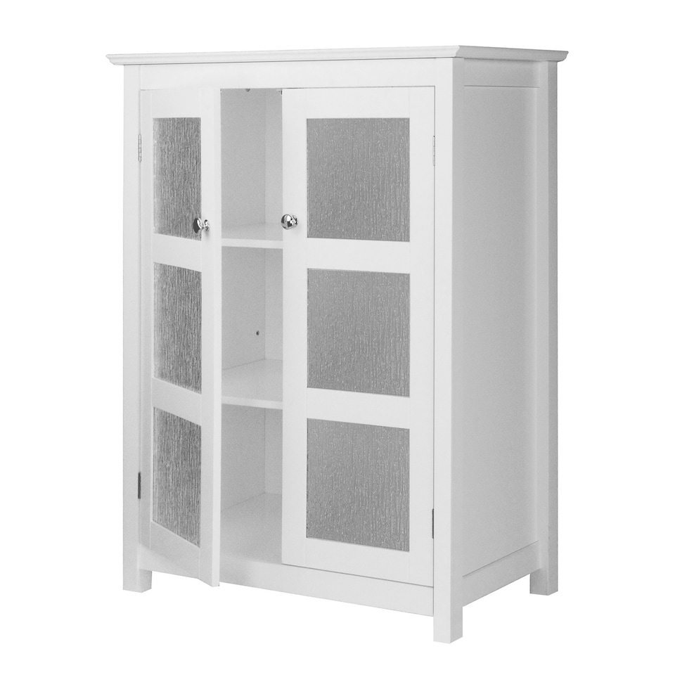 image 1 of Teamson Home Connor Free Standing Floor Storage Cabinet with Textured Glass Doors Adjustable Shelves
