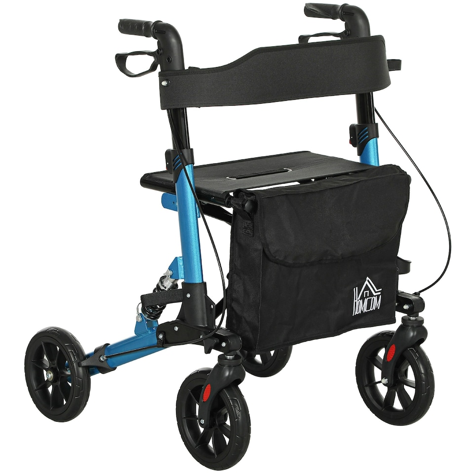 image 1 of HOMCOM Folding Rollator Walker with Seat, Backrest, Bag, 4 Wheels, Blue