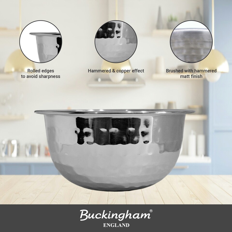 image 1 of Buckingham Stainless Steel Salad / mixing bowl with hammered effect 7.2 Litre / 30 cm