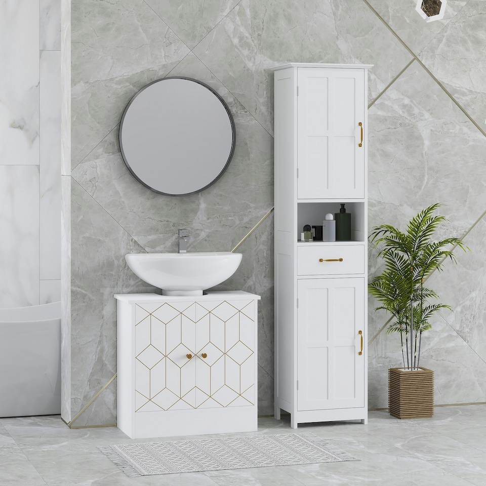 image 1 of HOMCOM Bathroom Under Sink Cabinet for Basin with or without Pedestal White | White