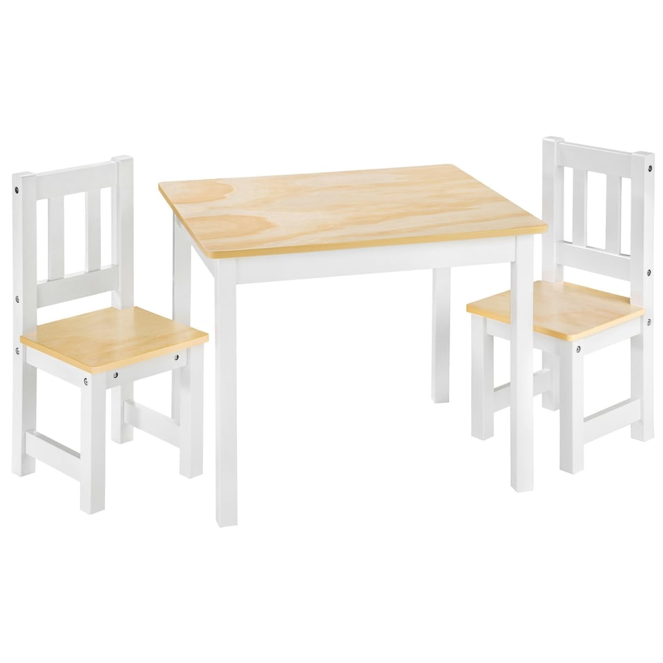 image 1 of Dining Table and Chairs - 3-piece set for children made of pine wood White