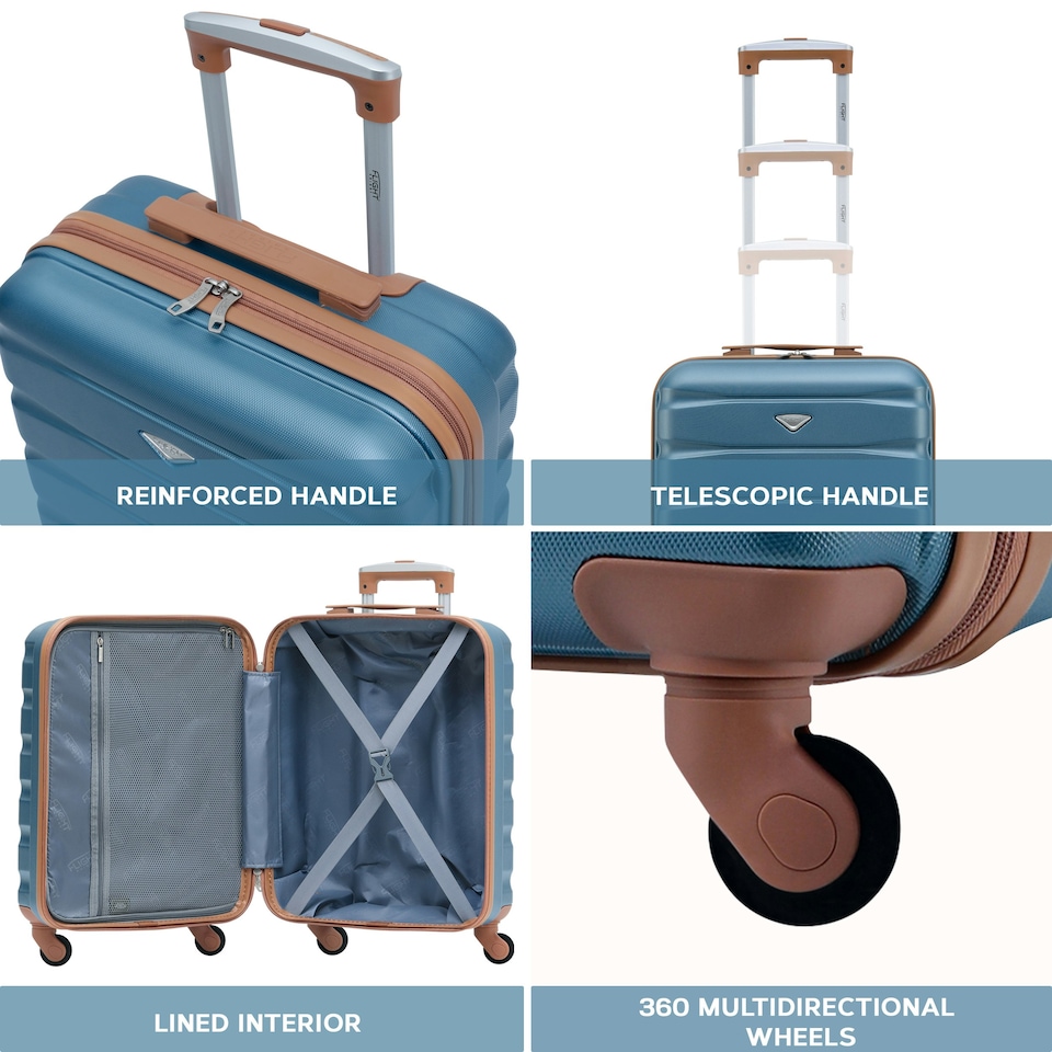 image 1 of Flight Knight Suitcase Set, Large Suitcase, Extra Large Suitcase, Cabin Suitcase 55x40x20cm - 60+ Airlines Approved - EasyJet, Jet2, Ryanair Priority Carry On Blue | Blue/Tan | Large