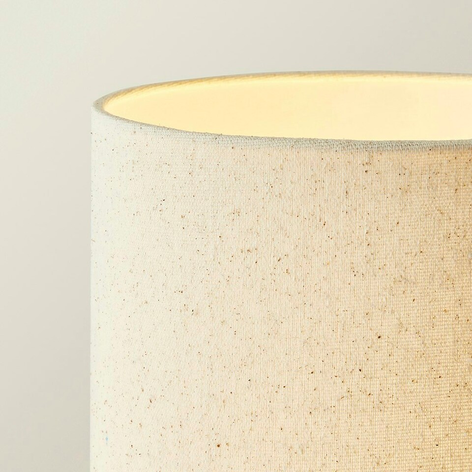 image 1 of ValueLights Wyatt Natural Linen Tall Lamp Shade Walnut Wood Bobbin Floor Lamp with LED Bulb Cream