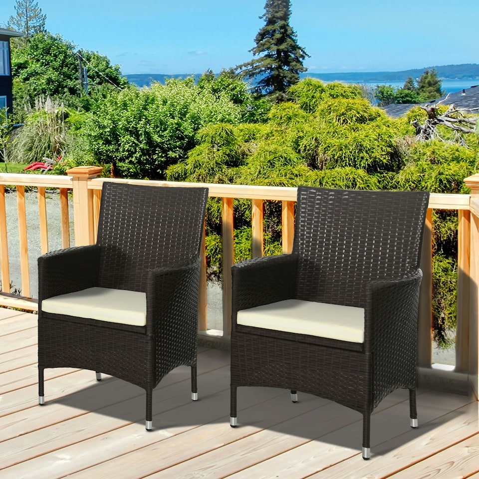 image 1 of Outsunny 2 Pieces Outdoor Rattan Armchair Garden Dining Chair Set Coffee