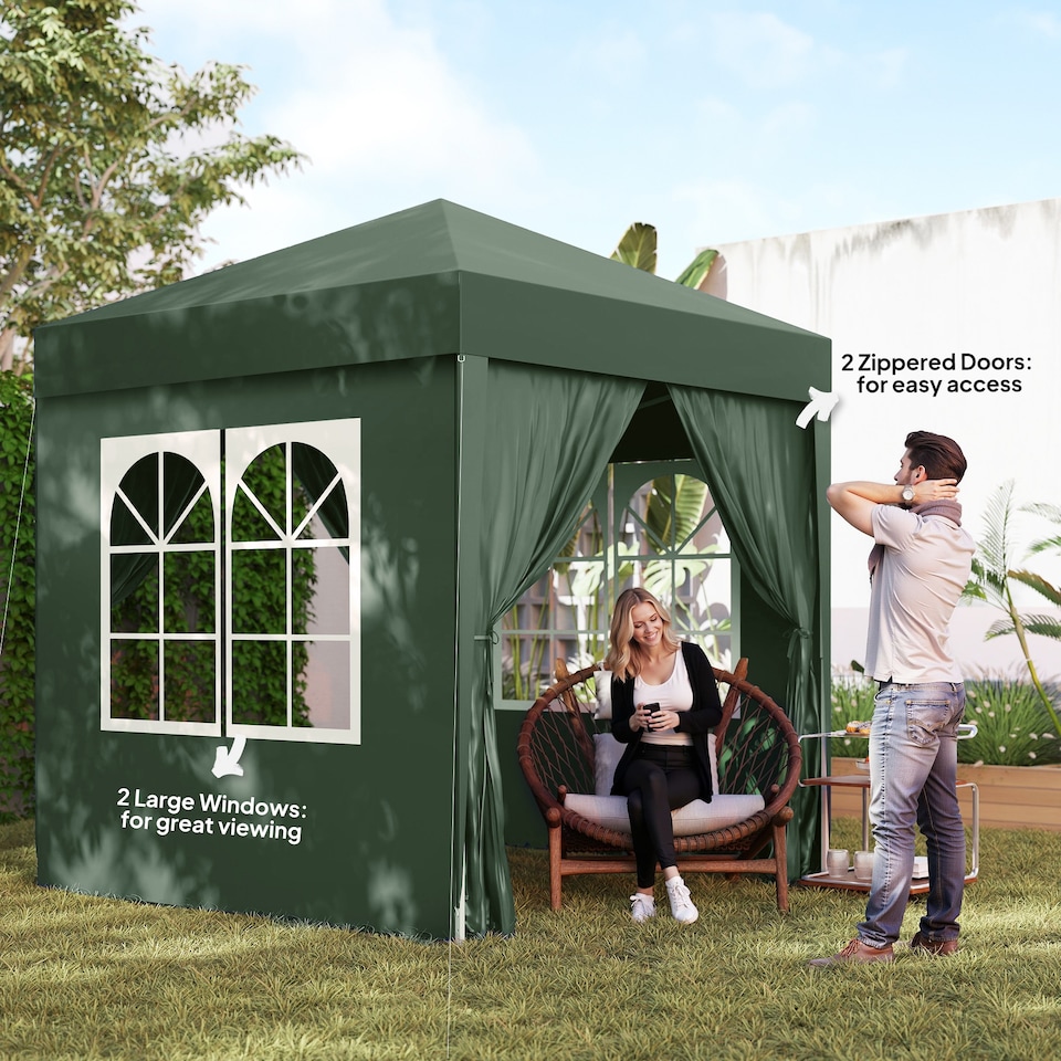 image 1 of Outsunny 2x2m Pop Up Gazebo Canopy Marquee w/ Carry Bag, Green