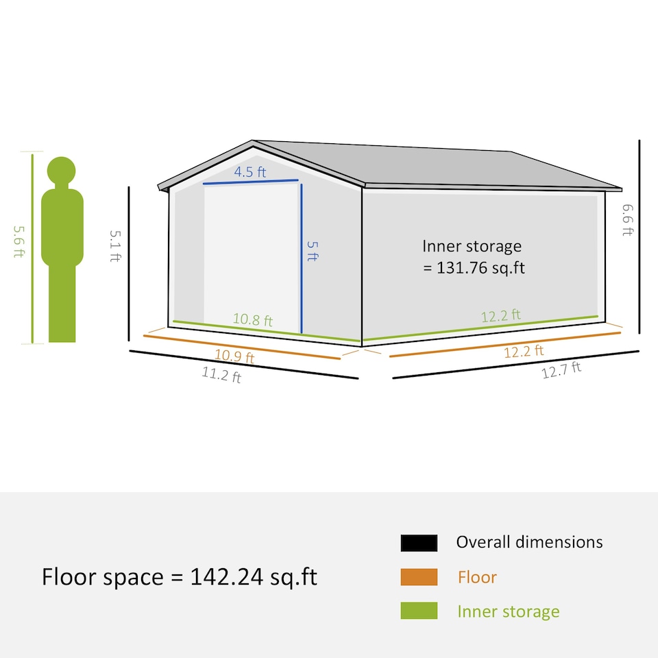 image 1 of Outsunny 13 x 11ft Garden Shed Storage with Foundation Kit, Grey
