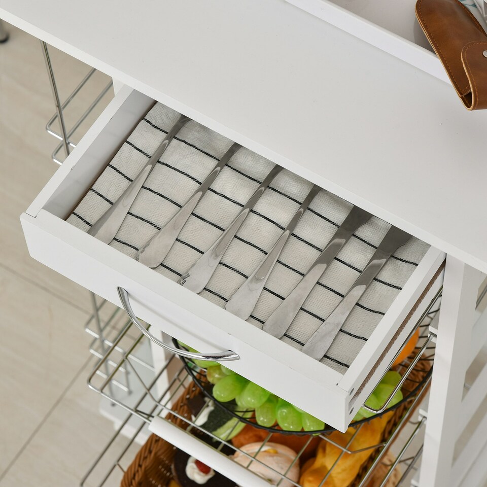 image 1 of HOMCOM Multi-Use Kitchen Island Trolley Baskets Side Racks Drawer Worktop White