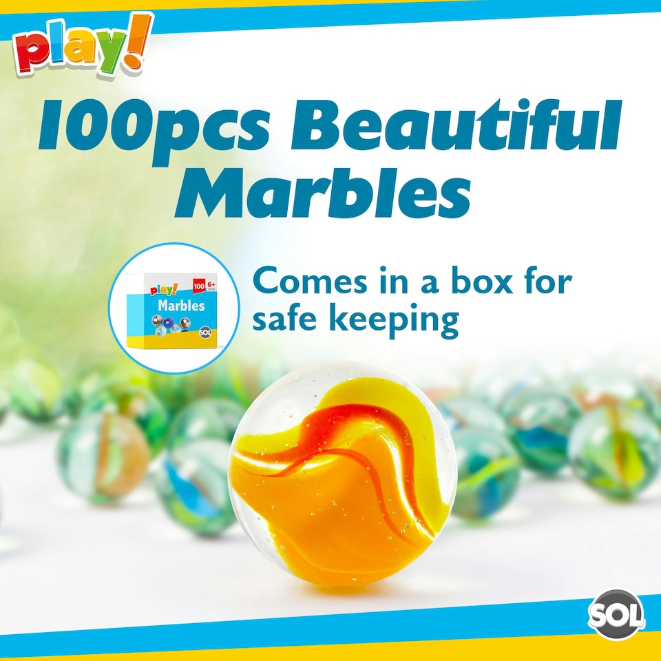 image 1 of SOL 100pk Marbles for Kids, Traditional Glass Marbles in Assorted Colours