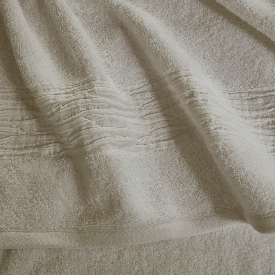 image 1 of Martex 600gsm Turkish Cotton Towel With Linen Blend Insert Border Beige Bath Towel Cream
