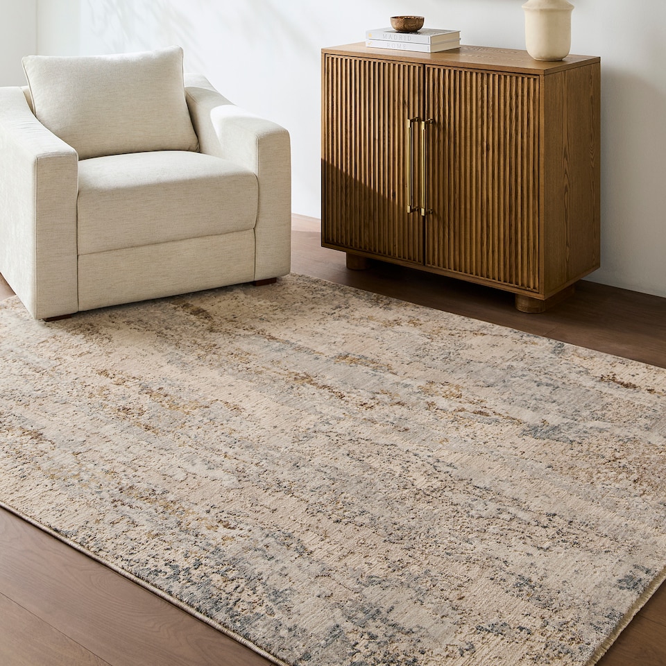 image 1 of LIVABLISS Arda-Abstract Modern Marble Fringe Rug 200 x 290 cm | Taupe Grey Brown