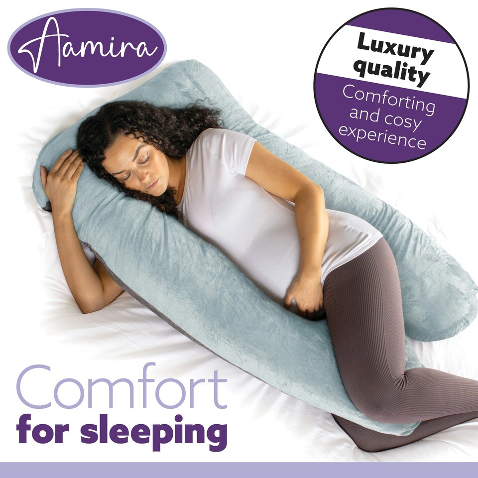 image 1 of Aamira U-Shaped Pregnancy Pillow Memory Foam Maternity Nursing Support Cushion Blue & Grey | Blue | Blue | One Size | 1