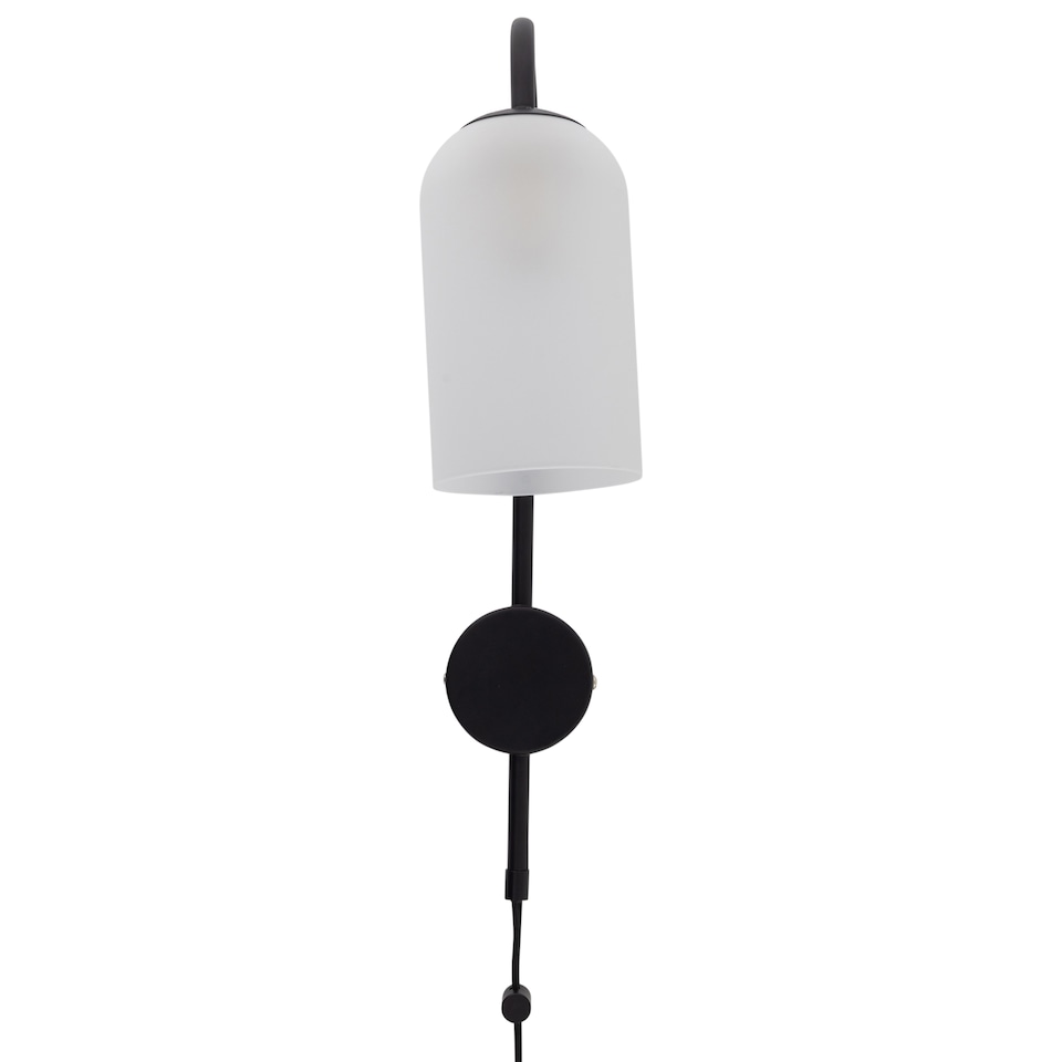 image 1 of Set of 2 Victoria - Black Plug in Wall Lights Frosted Glass Shades | Black | White | 2