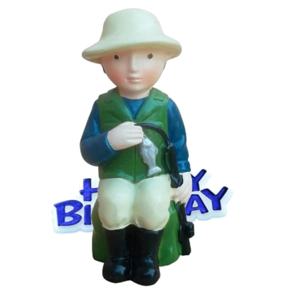 image 1 of Creative Fisherman Design Birthday Party Cake Topper - Green/Blue/Cream - One Size