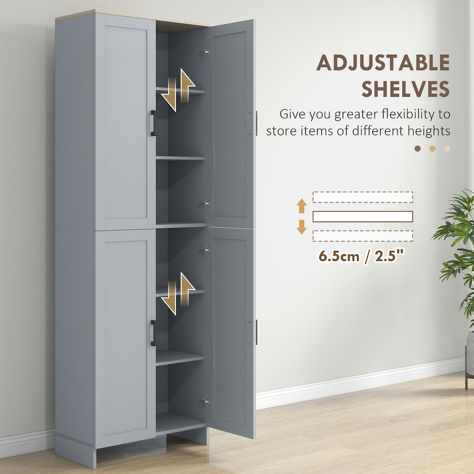 image 1 of HOMCOM Kitchen Cupboard Storage Cabinet with 6 Shelves Grey