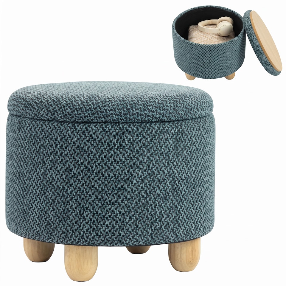 image 1 of HOMCOM Round Storage Ottoman with Reversible Lid
