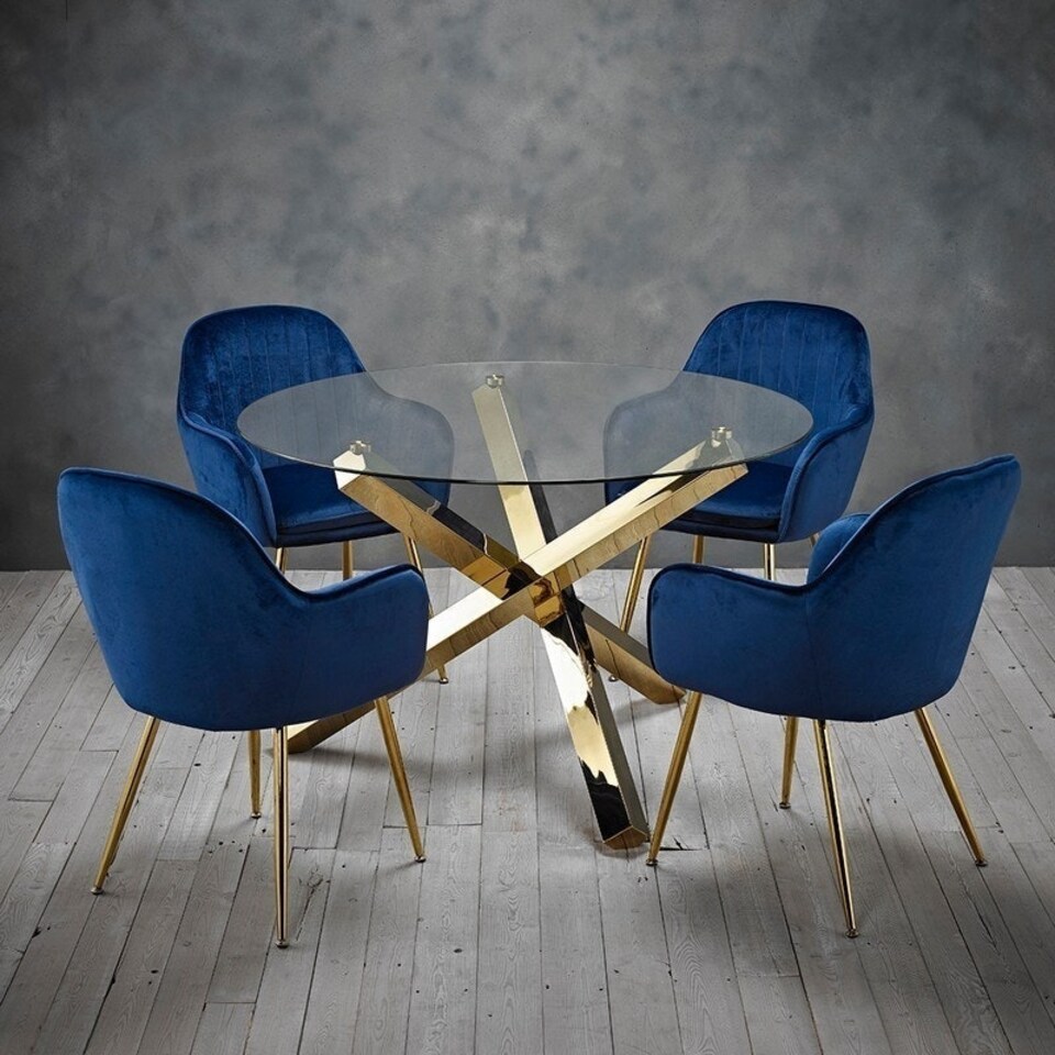 image 1 of Lara Dining Chair (Pack of 2) - Velvet - L57 x W59 x H84.5 cm - Royal Blue with Gold Legs Blue