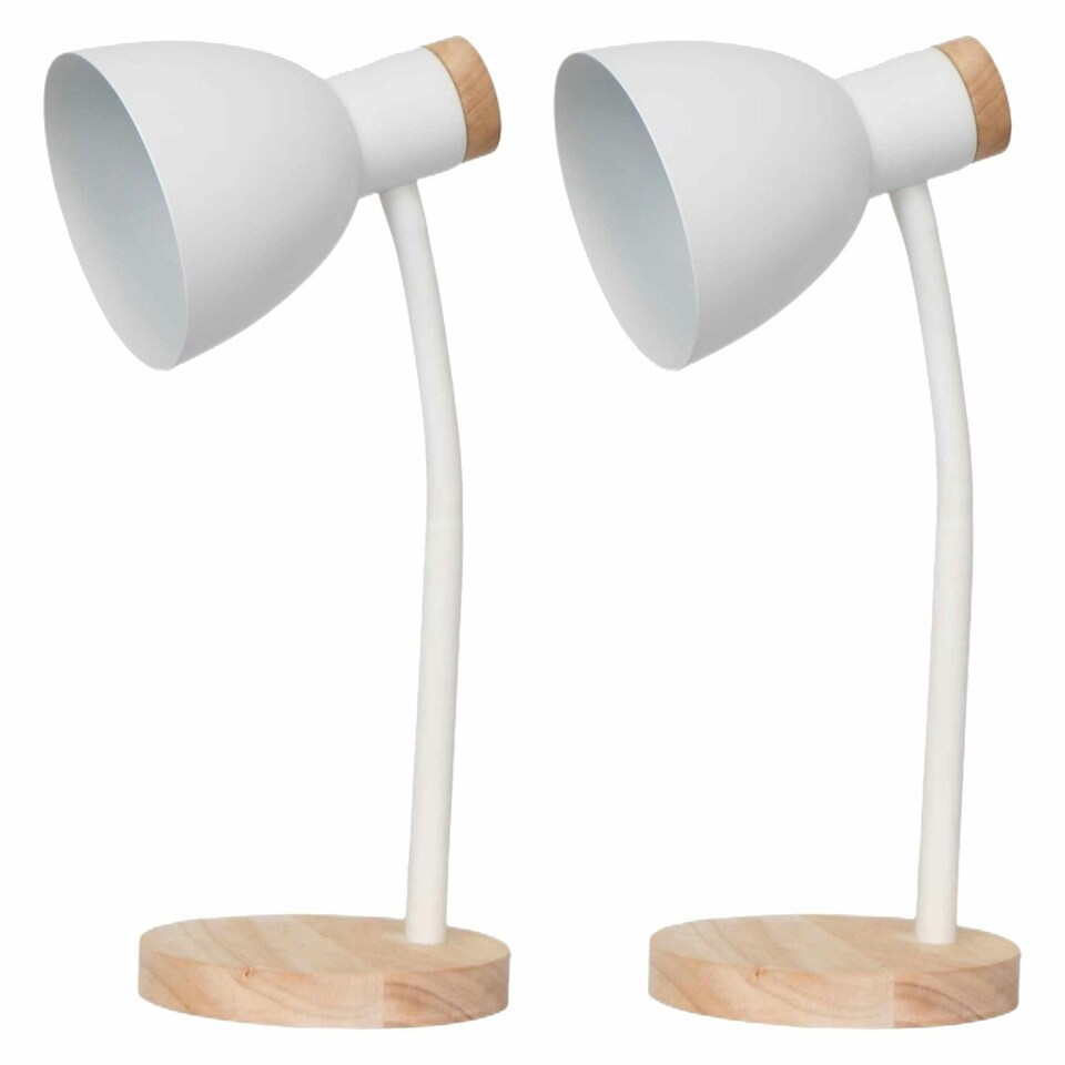 image 1 of First Choice Lighting Set of 2 Clark Natural Wood with White Table or Bedside Lamps White | Brown