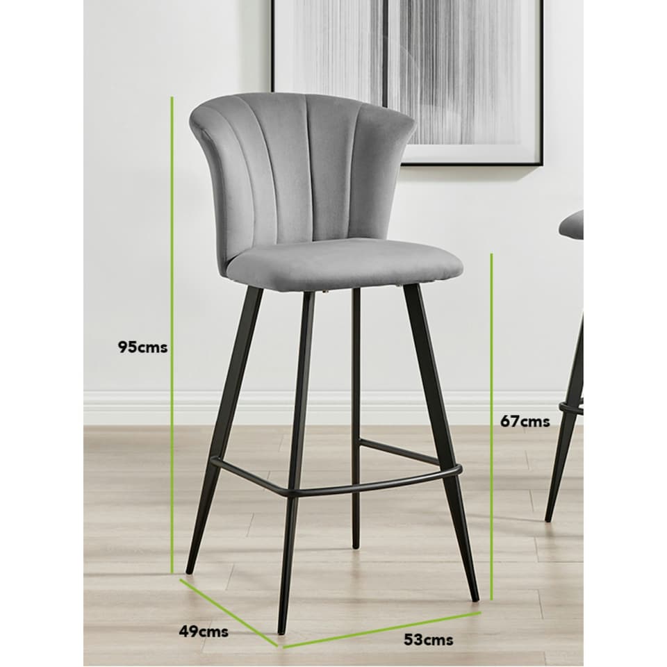 image 1 of Furniturebox 2x Juniper Grey Velvet Black Leg Bar Stools