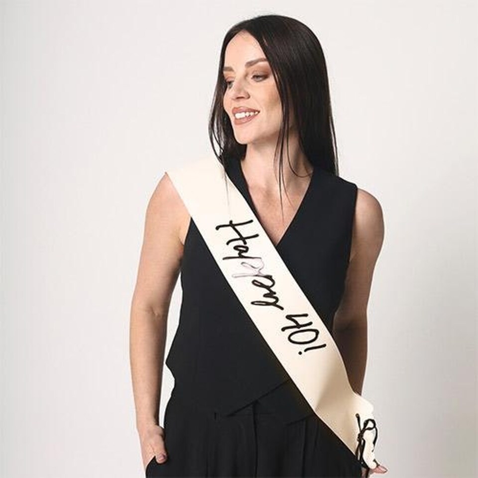 image 1 of Happy 40th Birthday Cream & Black Elegant Milestone Paper Sash Cream | One Size