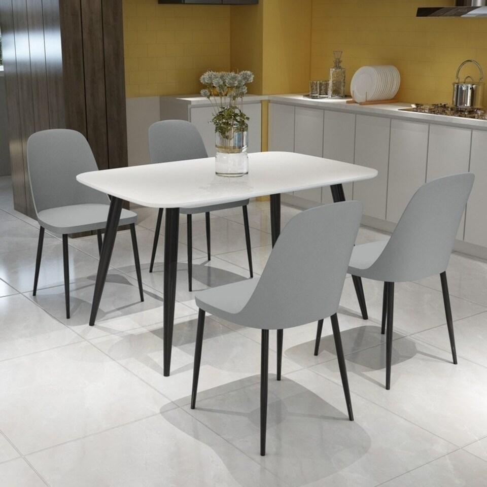 image 1 of Aspen Tapered Legs Rectangular Dining Table and 4 Duo Plastic Seat Chairs with Metal Legs - White/Black/Grey - Flat Packed White
